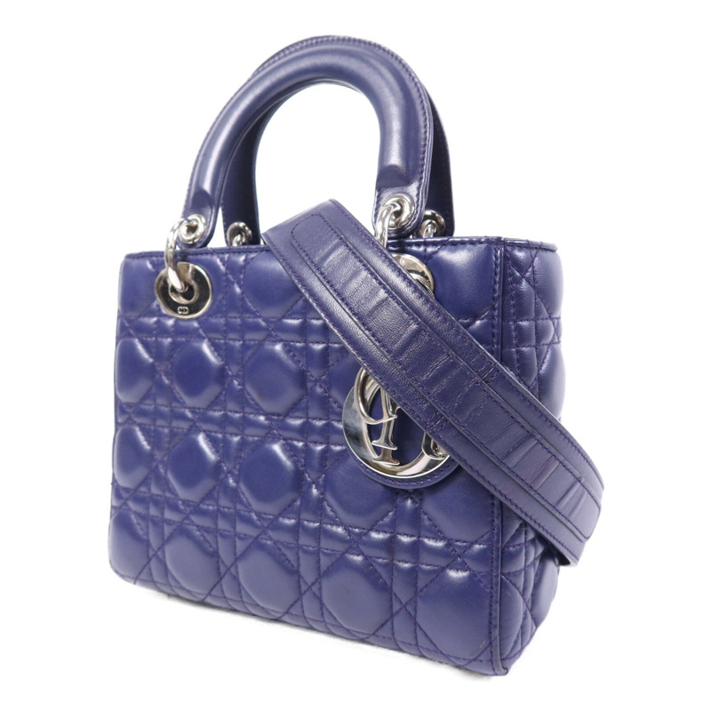 Dior 羊皮皮革Lady Dior Small銀扣手挽肩背兩用袋-2