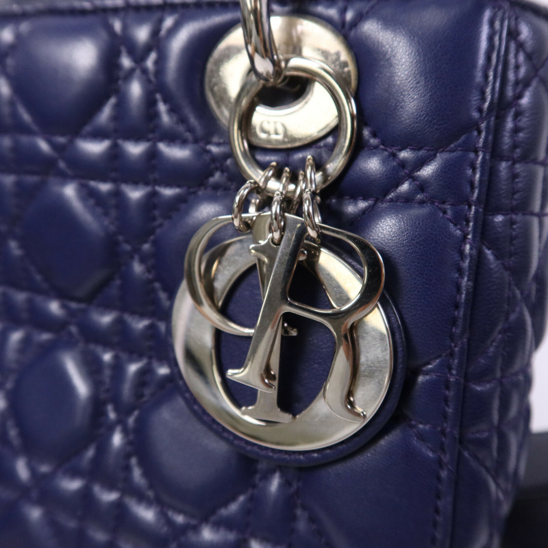 Dior 羊皮皮革Lady Dior Small銀扣手挽肩背兩用袋-6
