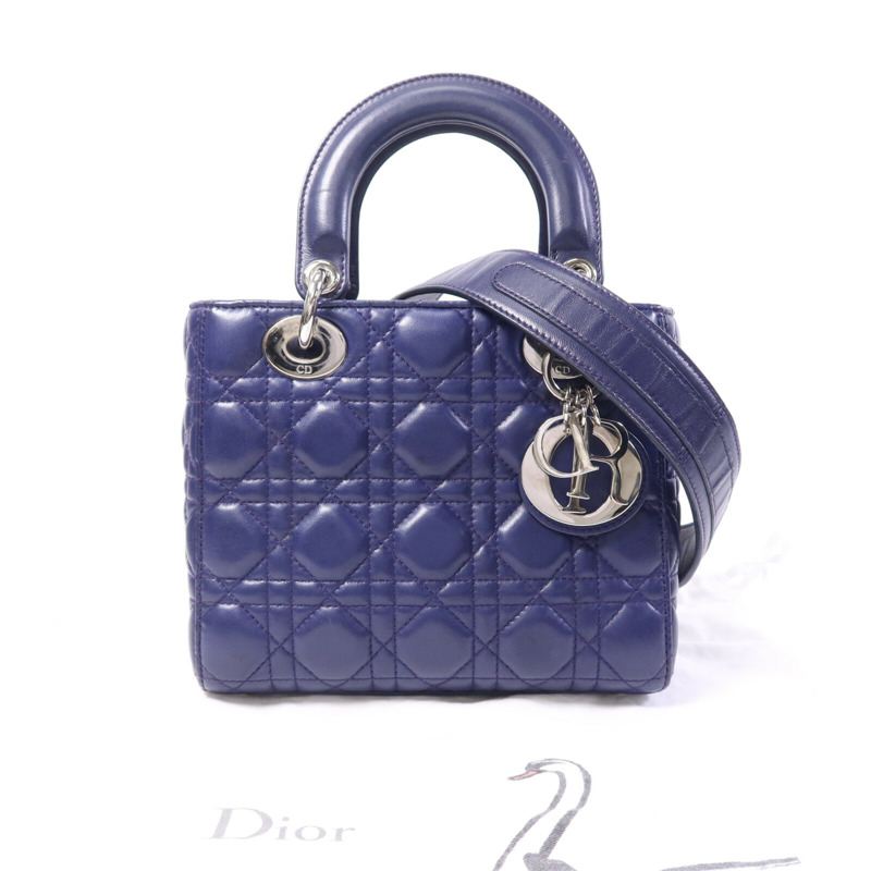 Dior 羊皮皮革Lady Dior Small銀扣手挽肩背兩用袋-9