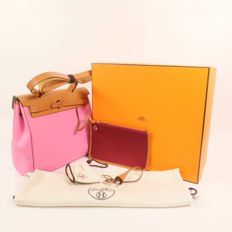 HERMES 帆布Herbag PM銀扣手挽肩背兩用袋-10