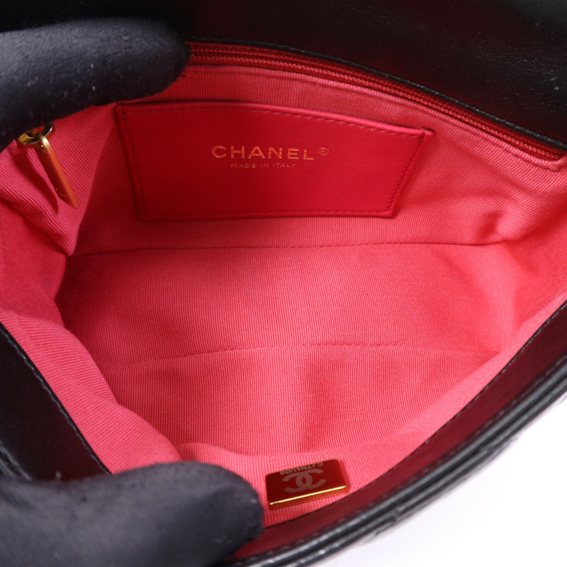 CHANEL 羊皮皮革Chain Shoulder金扣鏈帶肩背袋-4