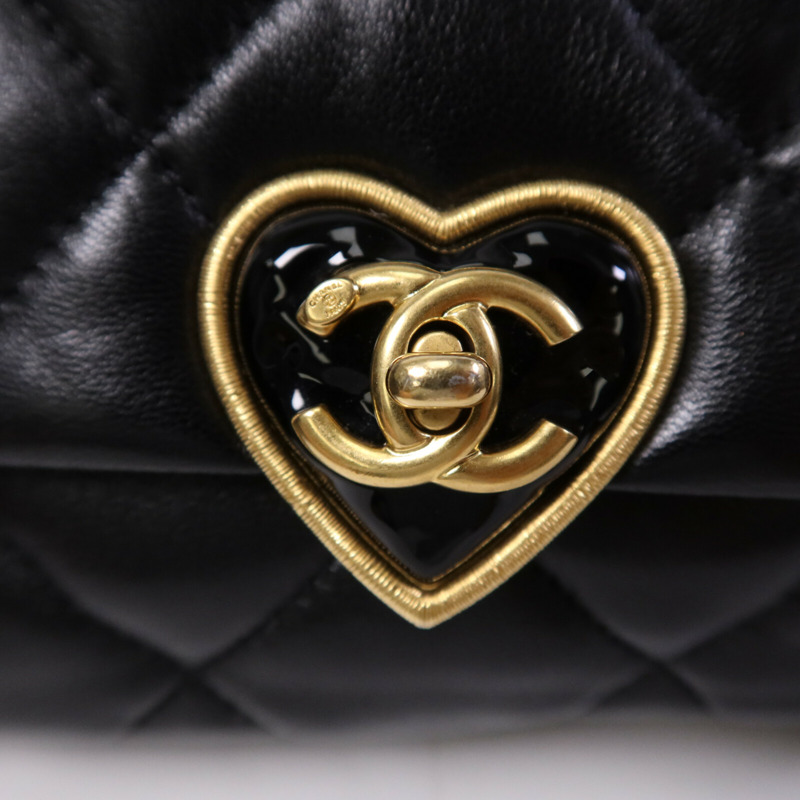 CHANEL 羊皮皮革Chain Shoulder金扣鏈帶肩背袋-6