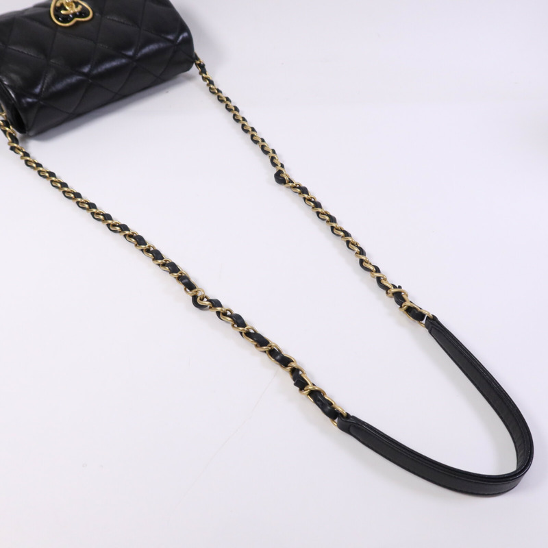CHANEL 羊皮皮革Chain Shoulder金扣鏈帶肩背袋-8