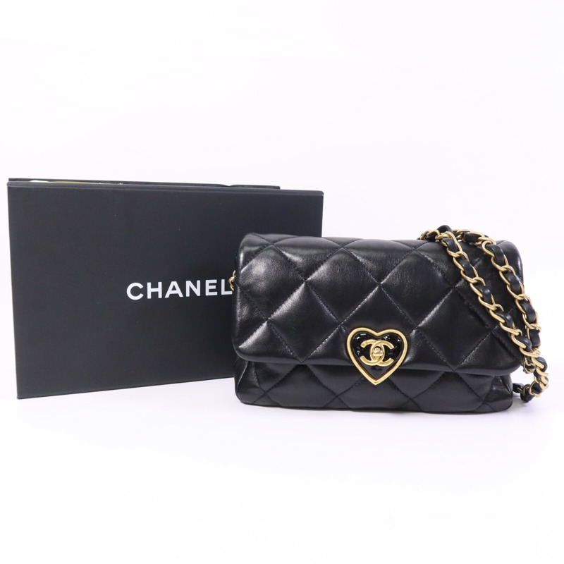 CHANEL 羊皮皮革Chain Shoulder金扣鏈帶肩背袋-9