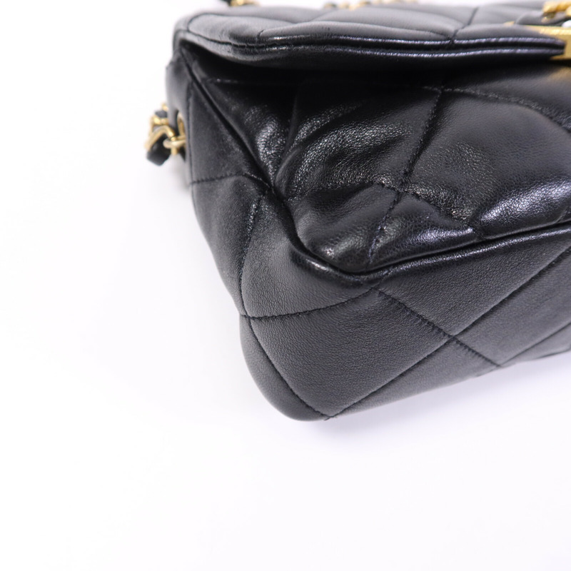 CHANEL 羊皮皮革Chain Shoulder金扣鏈帶肩背袋-11