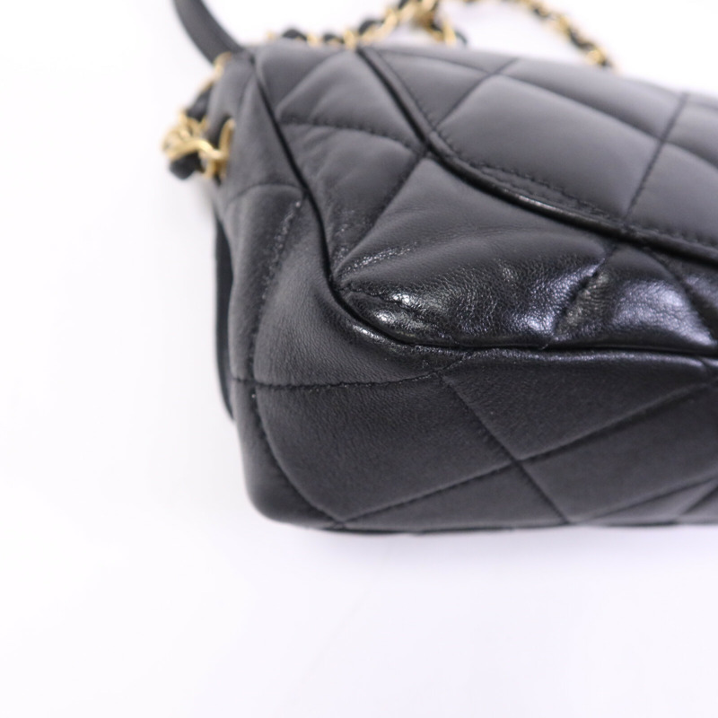 CHANEL 羊皮皮革Chain Shoulder金扣鏈帶肩背袋-13