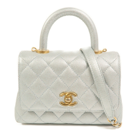 CHANEL 牛皮皮革Coco Handle Mini金扣鏈帶手挽肩背兩用袋