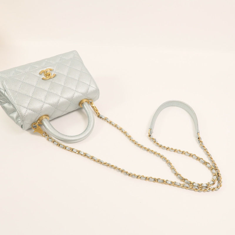 CHANEL 牛皮皮革Coco Handle Mini金扣鏈帶手挽肩背兩用袋-7