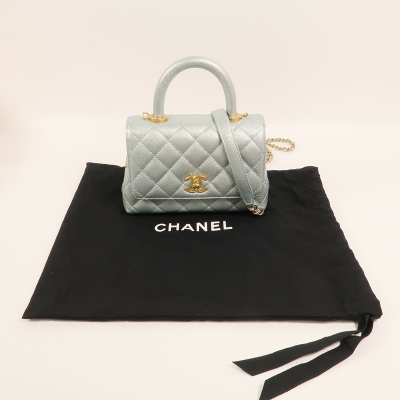 CHANEL 牛皮皮革Coco Handle Mini金扣鏈帶手挽肩背兩用袋-8