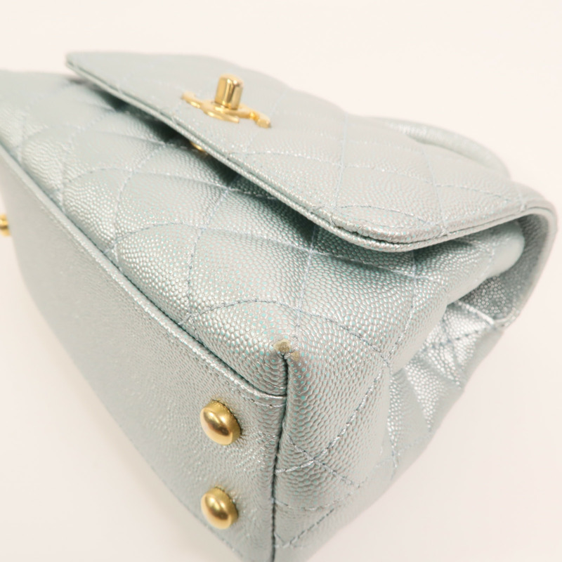 CHANEL 牛皮皮革Coco Handle Mini金扣鏈帶手挽肩背兩用袋-10