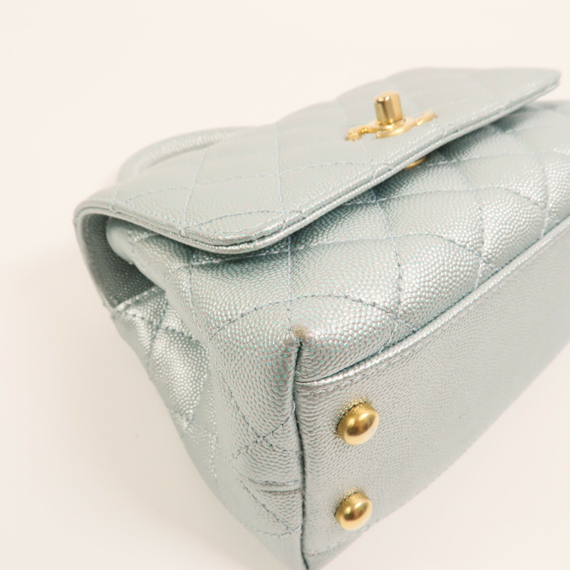 CHANEL 牛皮皮革Coco Handle Mini金扣鏈帶手挽肩背兩用袋-11