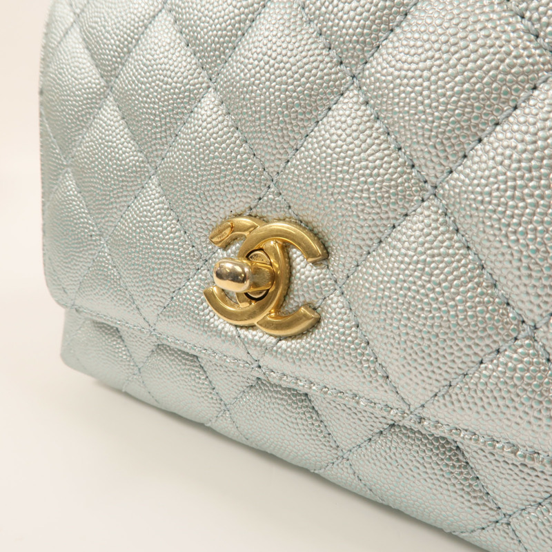 CHANEL 牛皮皮革Coco Handle Mini金扣鏈帶手挽肩背兩用袋-15