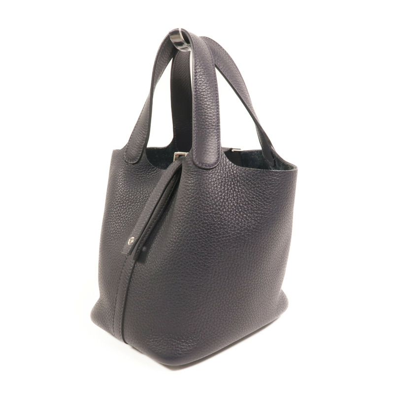 HERMES Clemence皮革Picotin PM銀扣手挽袋Bleu Nuit-2