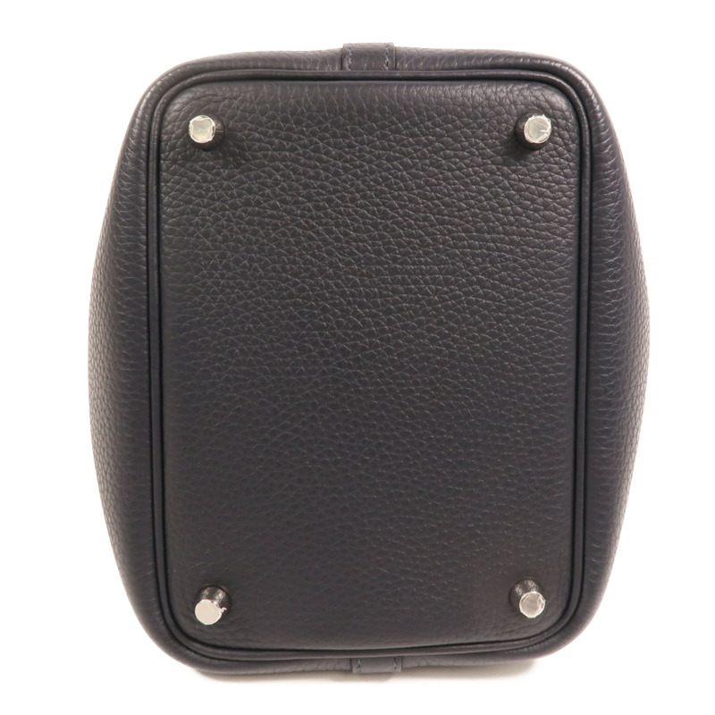 HERMES Clemence皮革Picotin PM銀扣手挽袋Bleu Nuit-3