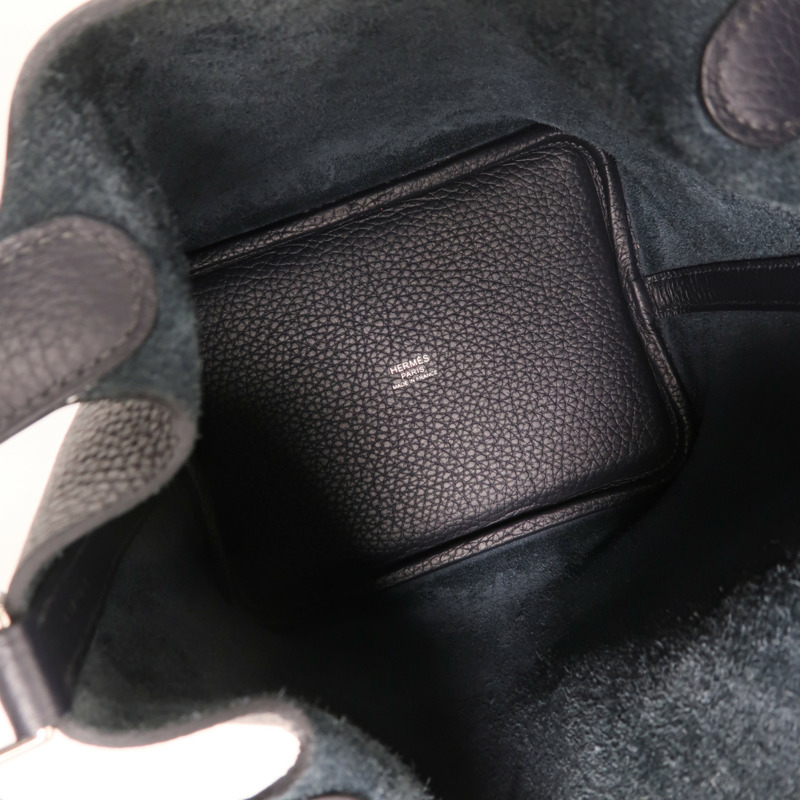 HERMES Clemence皮革Picotin PM銀扣手挽袋Bleu Nuit-4