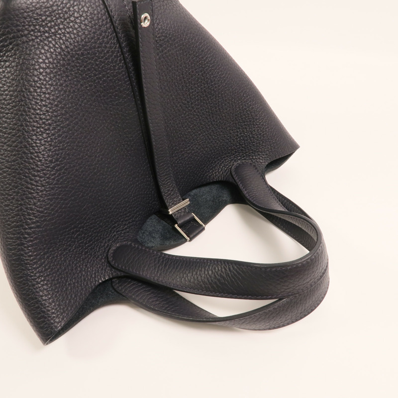 HERMES Clemence皮革Picotin PM銀扣手挽袋Bleu Nuit-7