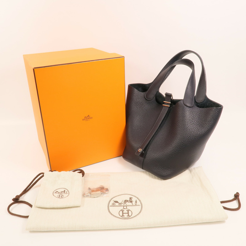 HERMES Clemence皮革Picotin PM銀扣手挽袋Bleu Nuit-8