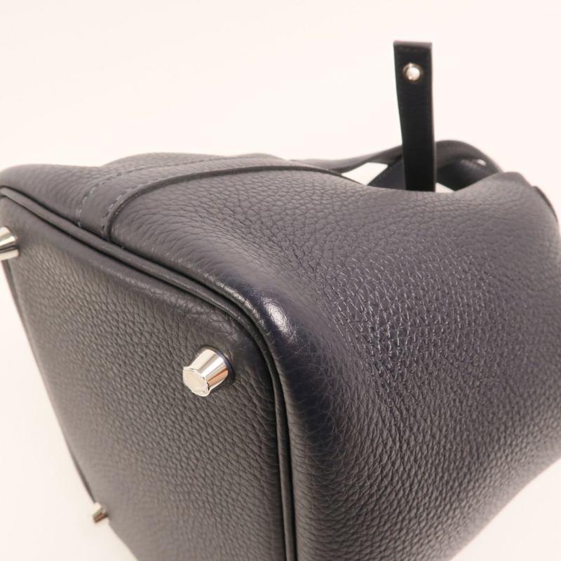 HERMES Clemence皮革Picotin PM銀扣手挽袋Bleu Nuit-10