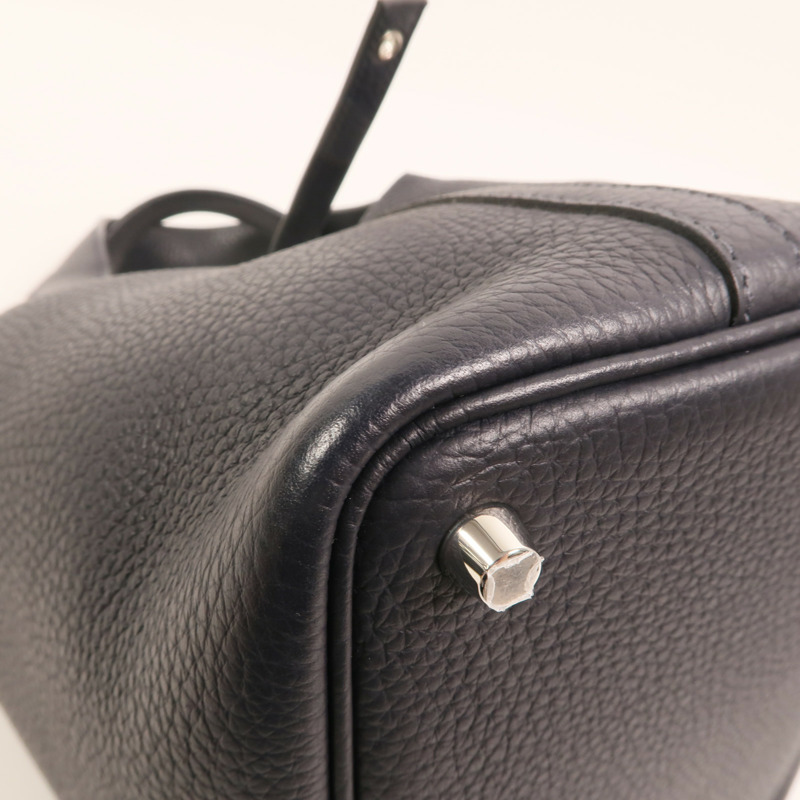 HERMES Clemence皮革Picotin PM銀扣手挽袋Bleu Nuit-11