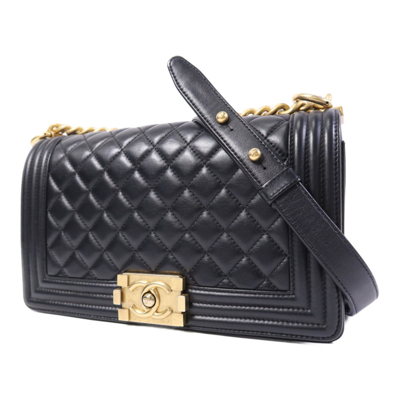 CHANEL 羊皮皮革Boy 25金扣鏈帶肩背袋-2