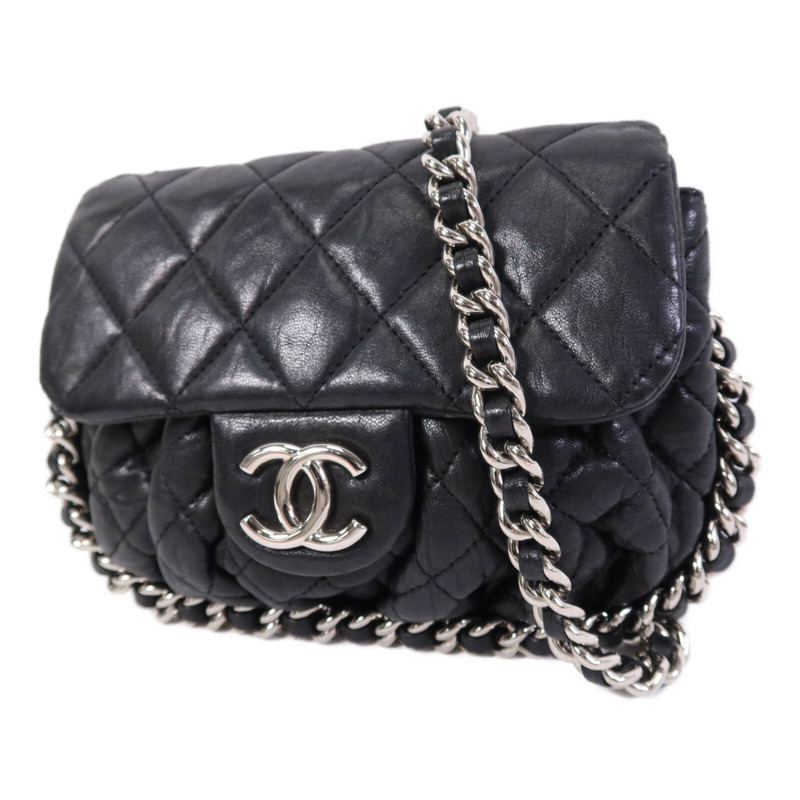 CHANEL 牛皮皮革Chain Shoulder銀扣鏈帶肩背袋-2