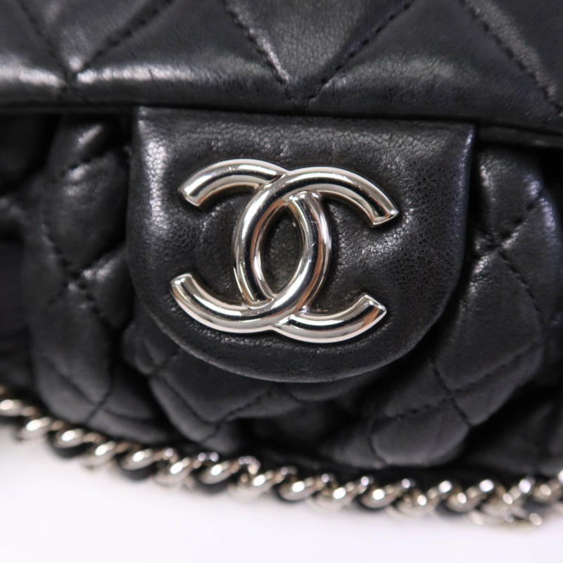 CHANEL 牛皮皮革Chain Shoulder銀扣鏈帶肩背袋-6