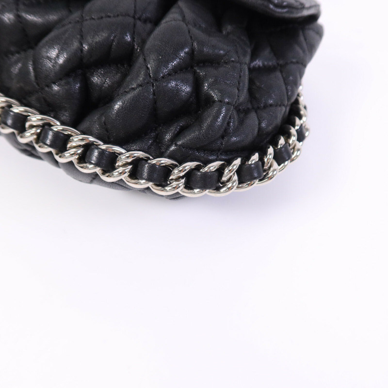 CHANEL 牛皮皮革Chain Shoulder銀扣鏈帶肩背袋-9