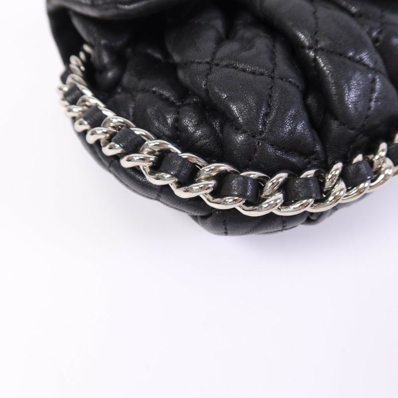 CHANEL 牛皮皮革Chain Shoulder銀扣鏈帶肩背袋-10