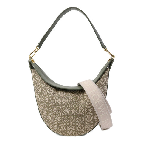 LOEWE 帆布/牛皮皮革Luna金扣手挽肩背兩用袋