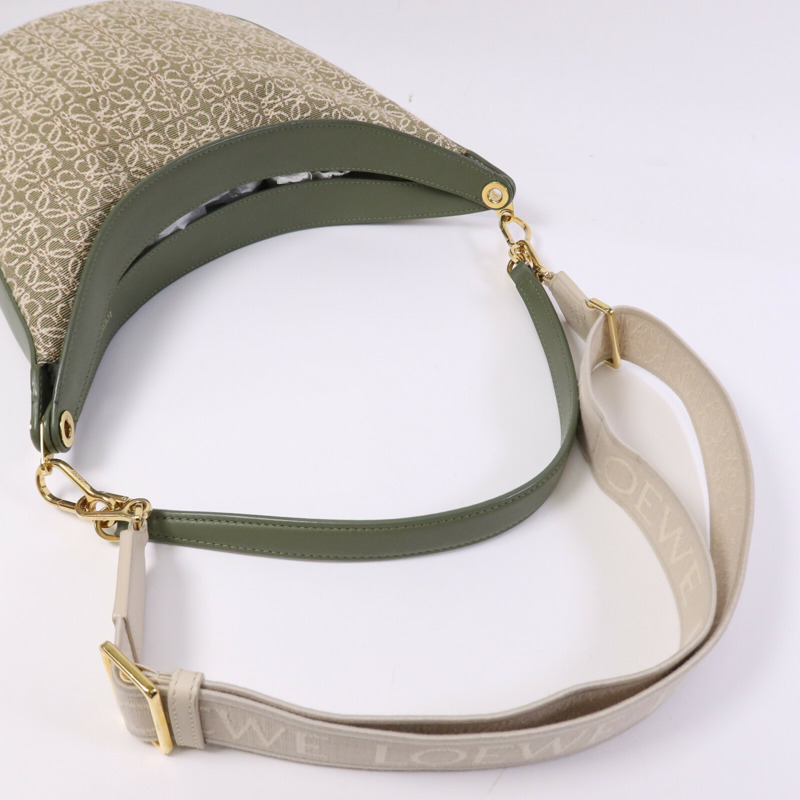 LOEWE 帆布/牛皮皮革Luna金扣手挽肩背兩用袋-8