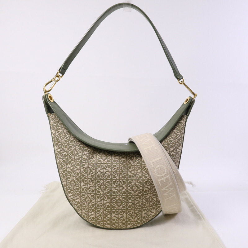 LOEWE 帆布/牛皮皮革Luna金扣手挽肩背兩用袋-9