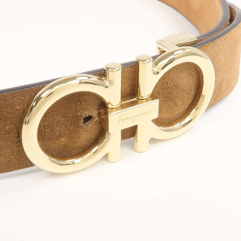 Salvatore Ferragamo 麂皮皮革Belt金扣皮帶-4