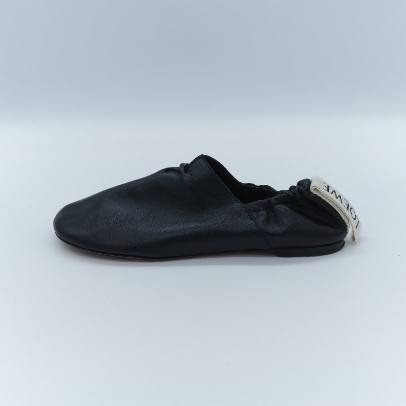 Loewe 羅威 Flamenco 黑色納帕小羊皮束口式芭蕾舞平底鞋 EU37-3