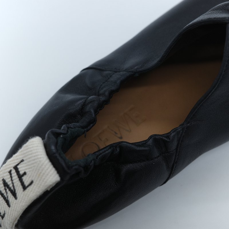 Loewe 羅威 Flamenco 黑色納帕小羊皮束口式芭蕾舞平底鞋 EU37-5