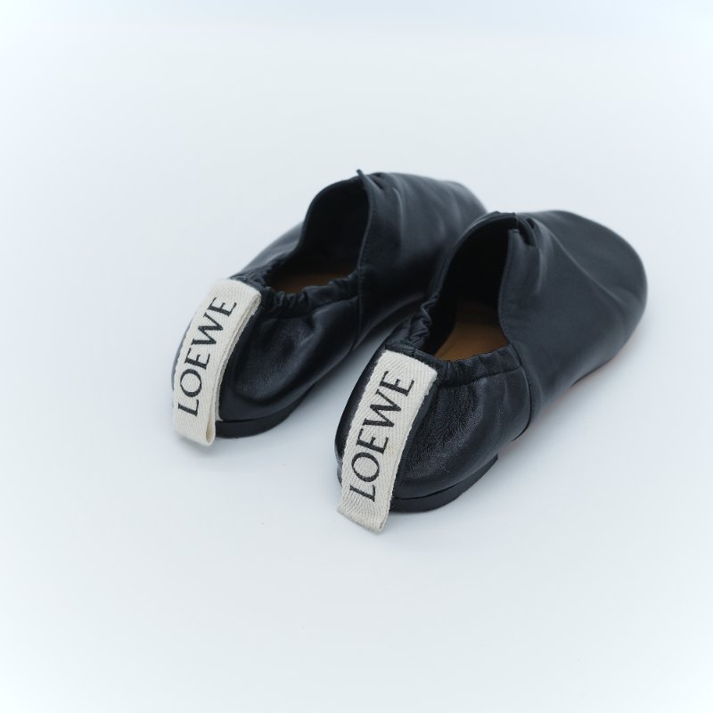 Loewe 羅威 Flamenco 黑色納帕小羊皮束口式芭蕾舞平底鞋 EU37-6
