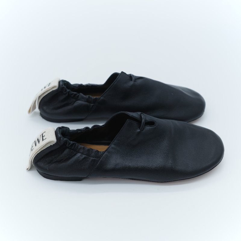 Loewe 羅威 Flamenco 黑色納帕小羊皮束口式芭蕾舞平底鞋 EU37-7