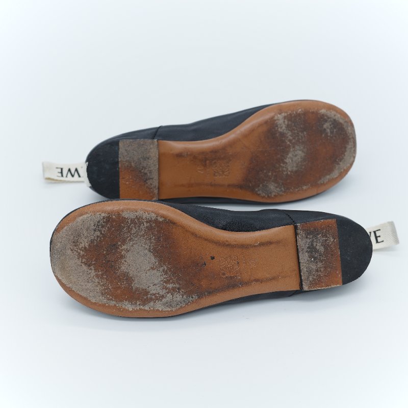 Loewe 羅威 Flamenco 黑色納帕小羊皮束口式芭蕾舞平底鞋 EU37-8