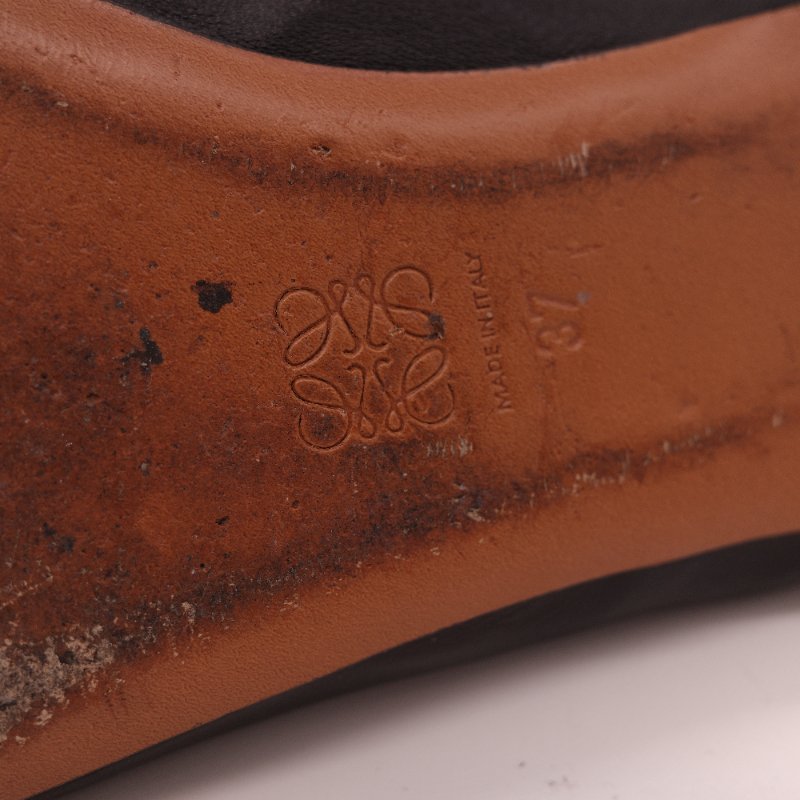 Loewe 羅威 Flamenco 黑色納帕小羊皮束口式芭蕾舞平底鞋 EU37-9