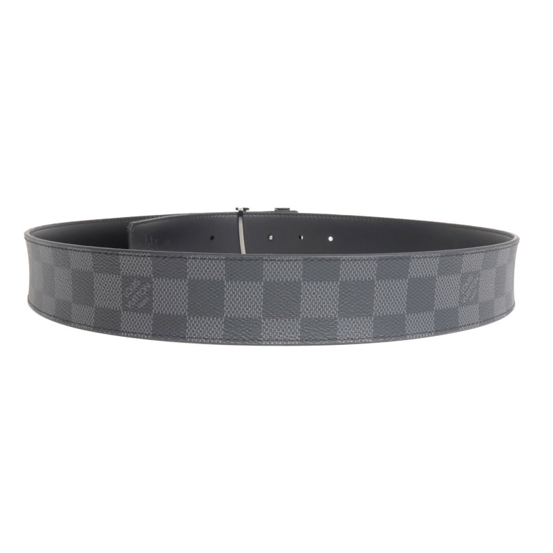 LOUIS VUITTON Damier Graphite/牛皮皮革Reversible Belt銀扣皮帶-2