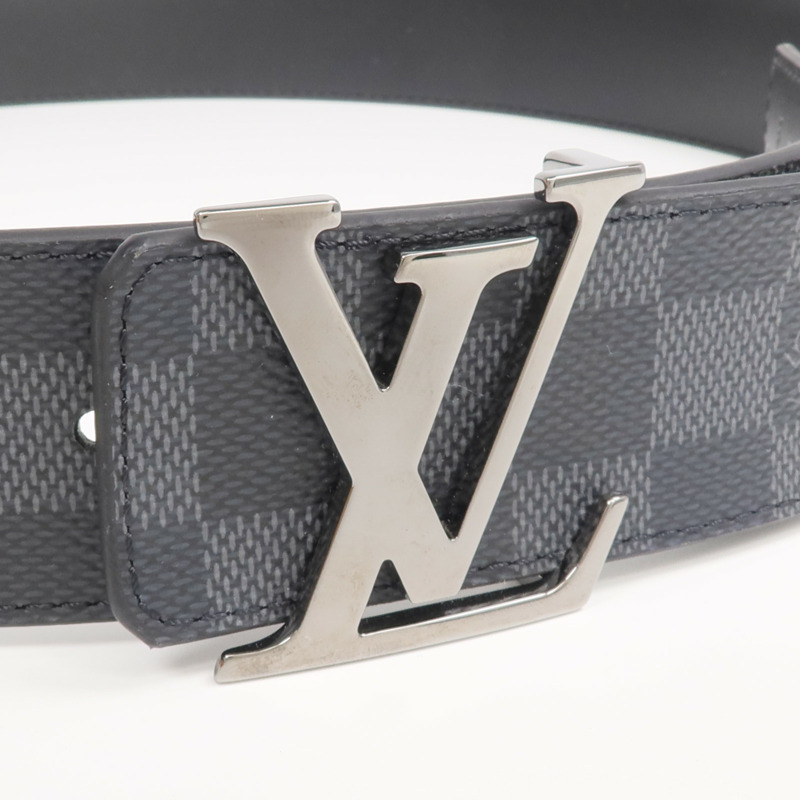 LOUIS VUITTON Damier Graphite/牛皮皮革Reversible Belt銀扣皮帶-3