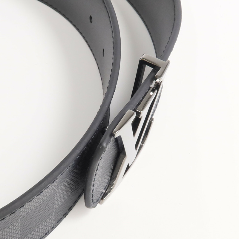 LOUIS VUITTON Damier Graphite/牛皮皮革Reversible Belt銀扣皮帶-4