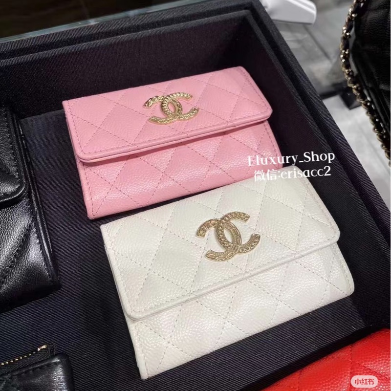 Chanel 限定浮雕logo錢包卡包白色荔枝皮-4