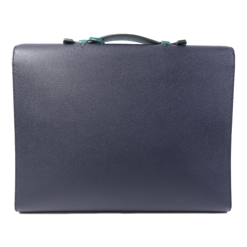 HERMES Epsom皮革Sac a Depeches 37銀扣手挽袋Bleu Indigo/Malachite-1