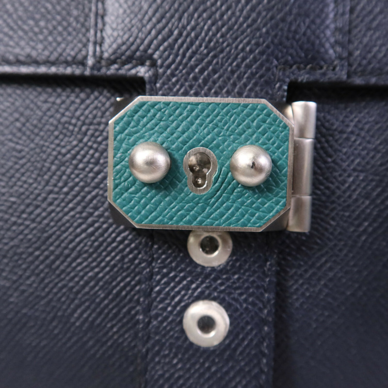 HERMES Epsom皮革Sac a Depeches 37銀扣手挽袋Bleu Indigo/Malachite-6