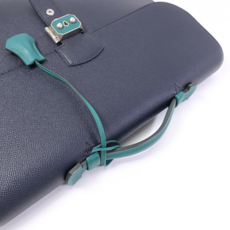 HERMES Epsom皮革Sac a Depeches 37銀扣手挽袋Bleu Indigo/Malachite-8