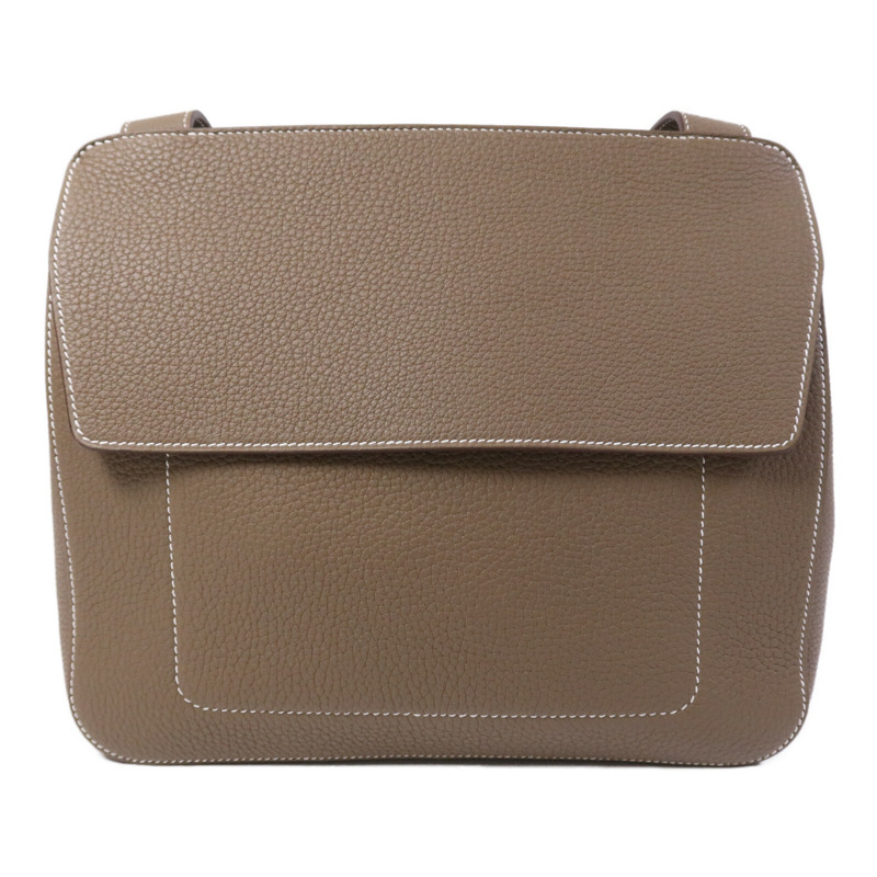 HERMES Togo皮革Mali-Selle PM Messenger Bag銀扣肩背袋Etoupe-1