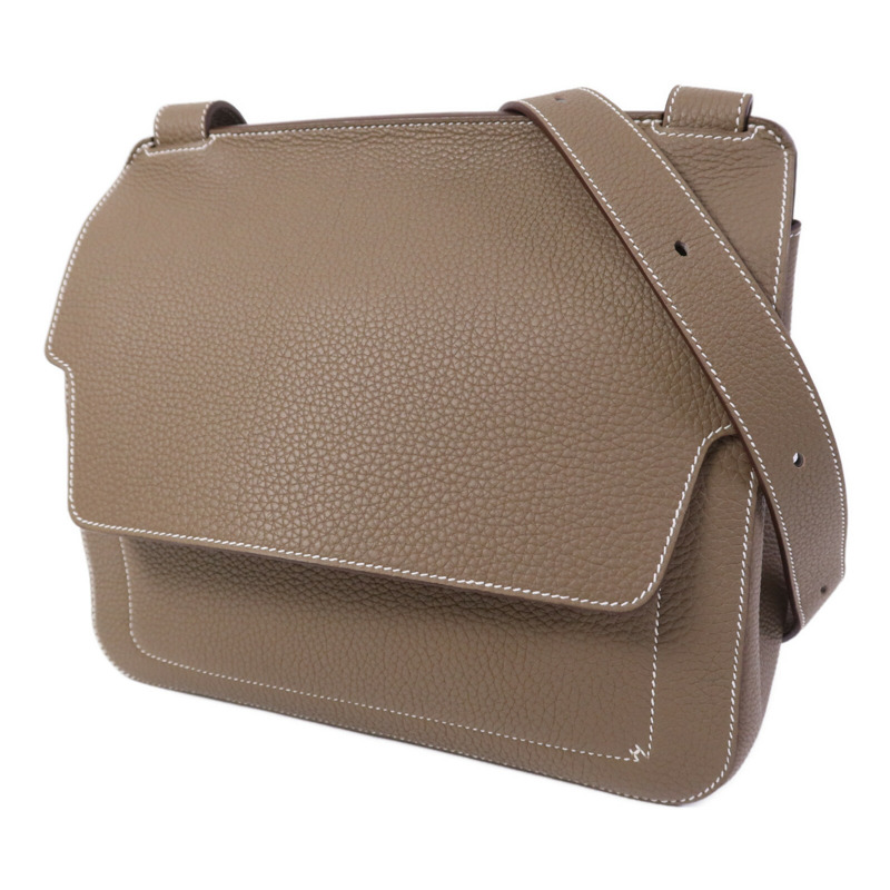 HERMES Togo皮革Mali-Selle PM Messenger Bag銀扣肩背袋Etoupe-2