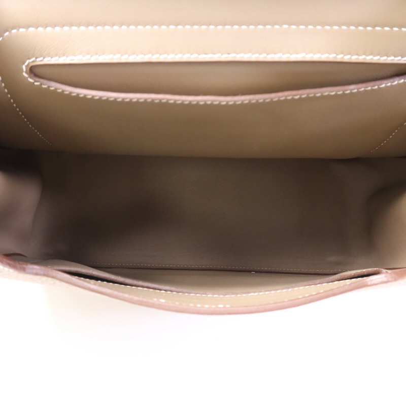 HERMES Togo皮革Mali-Selle PM Messenger Bag銀扣肩背袋Etoupe-4