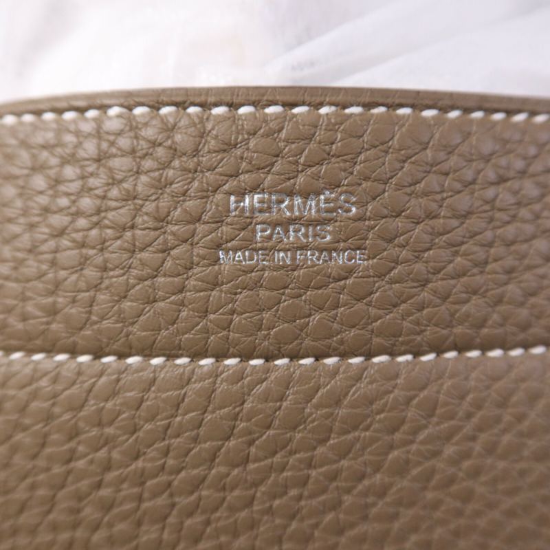 HERMES Togo皮革Mali-Selle PM Messenger Bag銀扣肩背袋Etoupe-5