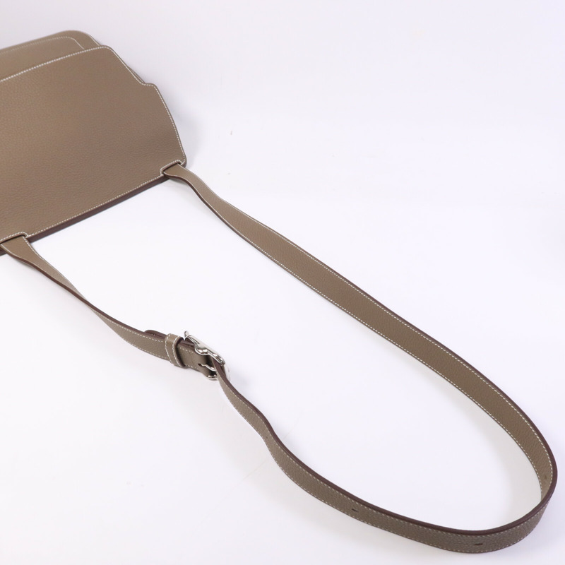 HERMES Togo皮革Mali-Selle PM Messenger Bag銀扣肩背袋Etoupe-7